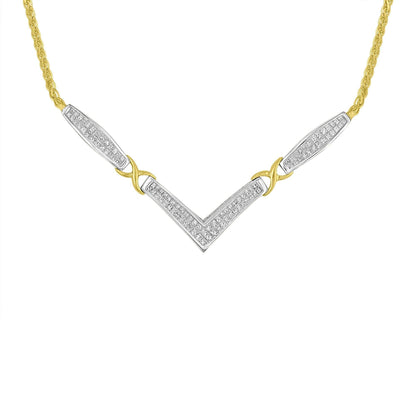 14K Yellow and White Gold 2.0 Cttw Princess Cut Diamond Flared and X-Station V Shaped 18” Franco Chain Statement Necklace (H-I Color, SI2-I1 Clarity) - Bijoux-NYC Direct