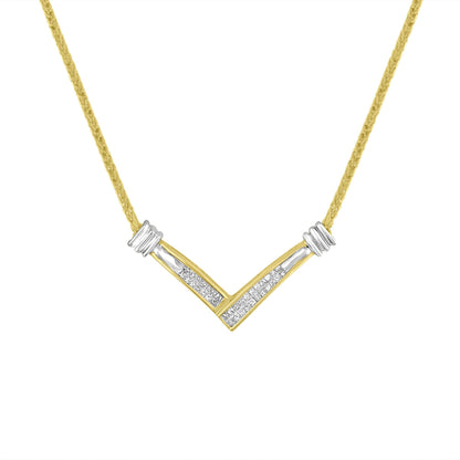 14K Yellow and White Gold 1/4 Cttw Princess Cut Diamond Channel-Set “V” Shape 18" Pendant Necklace (H-I Color, SI2-I1 Clarity) - Bijoux-NYC Direct