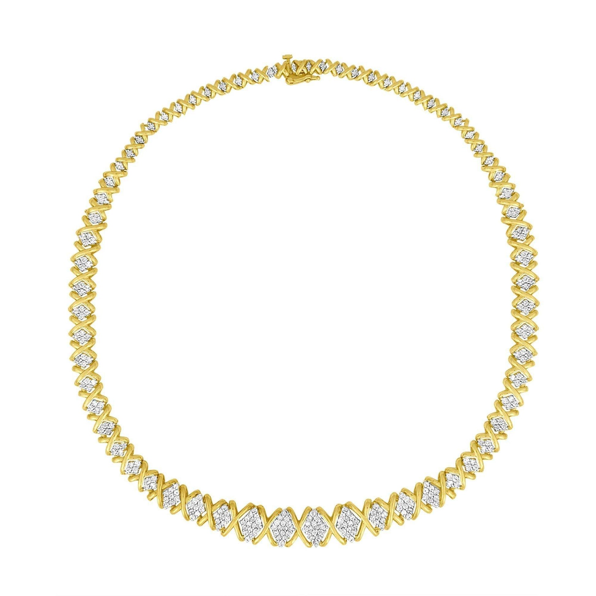 10K Yellow Gold 4 cttw Brilliant Round-Cut Diamond Graduating Riviera Statement Necklace (H-I Color, I2-I3 Clarity) - Bijoux-NYC Direct