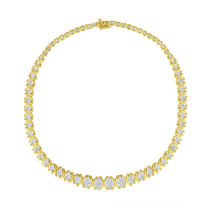 10K Yellow Gold 4 cttw Brilliant Round-Cut Diamond Graduating Riviera Statement Necklace (H-I Color, I2-I3 Clarity) - Bijoux-NYC Direct