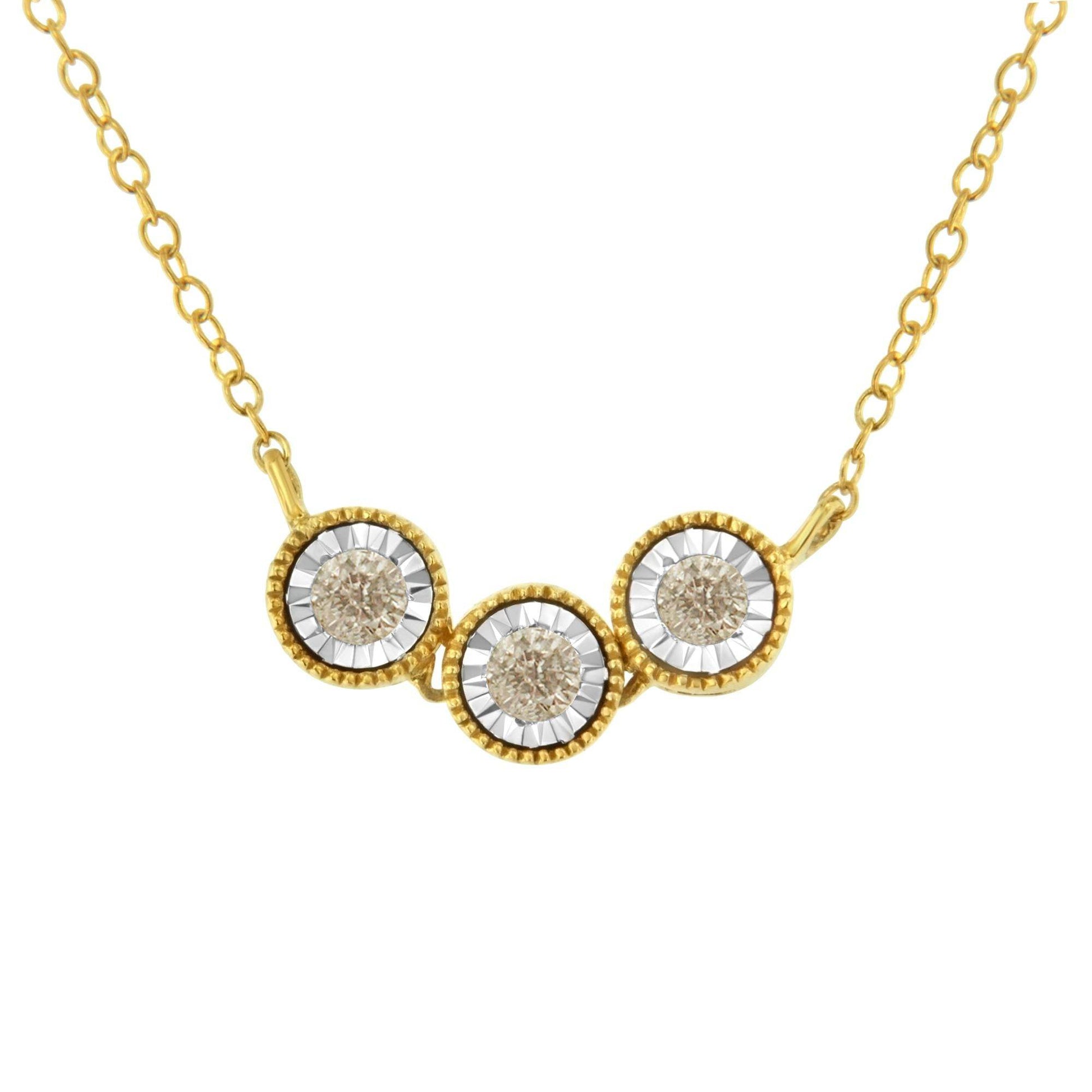 Two-Toned Sterling-Silver Champagne Diamond 3 Stone Necklace (1/4 cttw, K-L Color, I2-I3 Clarity) - Bijoux-NYC Direct