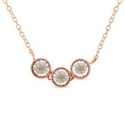 10K Rose and White Gold Plated .925 Sterling Silver 1/4 Cttw Miracle-Set Champagne Diamond Triple Circle 18" Necklace (I2-I3 Clarity) - Bijoux-NYC Direct