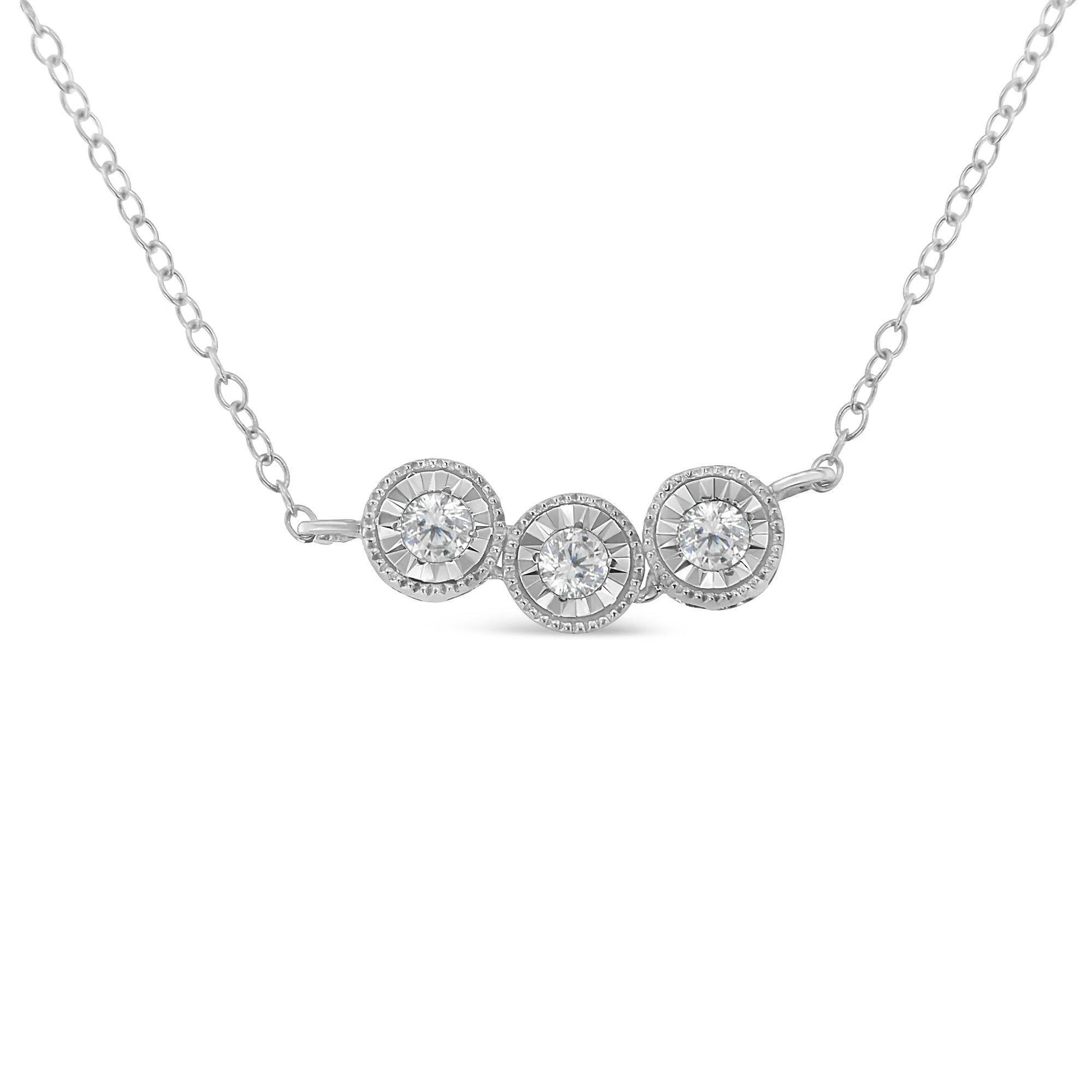 Sterling Silver Round Diamond Pendant Necklace (1/4 cttw, H-I Color, I2-I3 Clarity) - Bijoux-NYC Direct