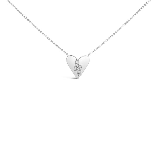 .925 Sterling Silver Diamond Broken Heart Pendant Necklace (H-I Color, I1-I2 Clarity) - 18" Inches