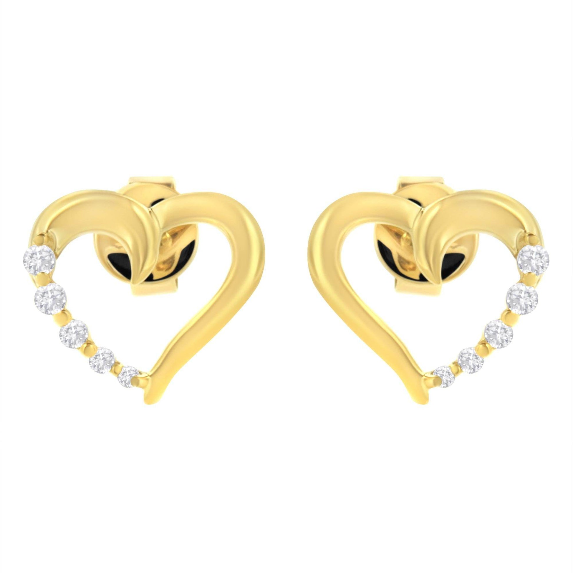 14KT Yellow Gold 1/8 cttw Diamond Journey Heart Earrings (K-L, I1-I2) - Bijoux-NYC Direct