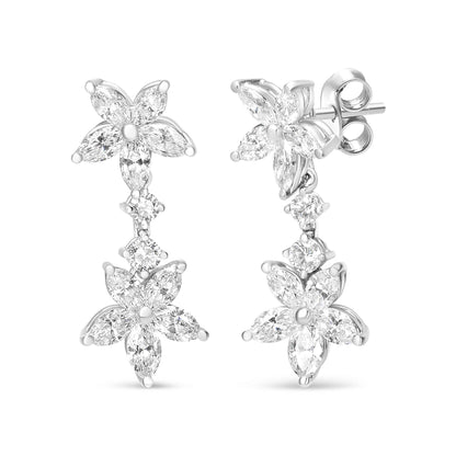 18k White Gold 6.0 Cttw Marquise Diamond Floral Dangle Drop Earrings (E-F Color, VS1-VS2 Clarity) - Bijoux-NYC Direct