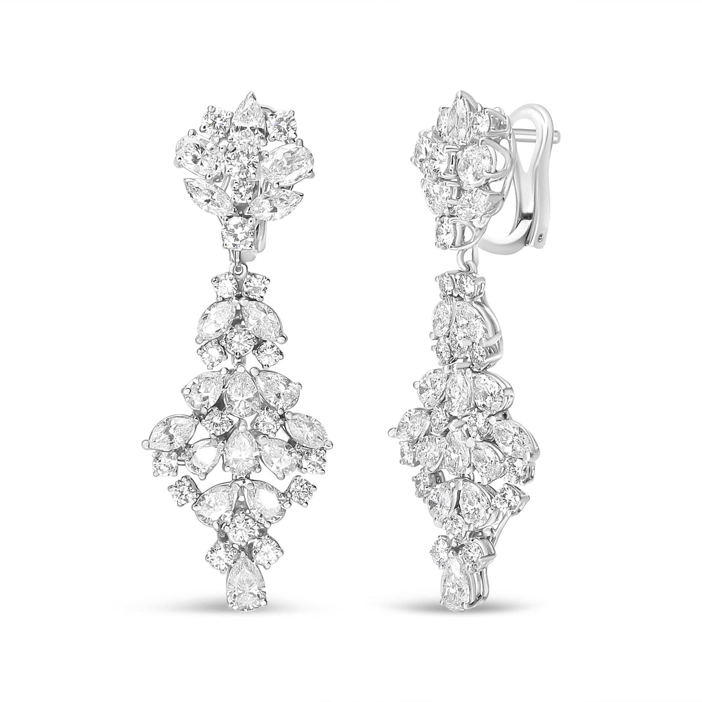 18K White Gold 9 1/2 Cttw Diamond Cluster Drop Dangle Clip-On Earrings (F-G Color, VS1-VS2 Clarity) - Bijoux-NYC Direct