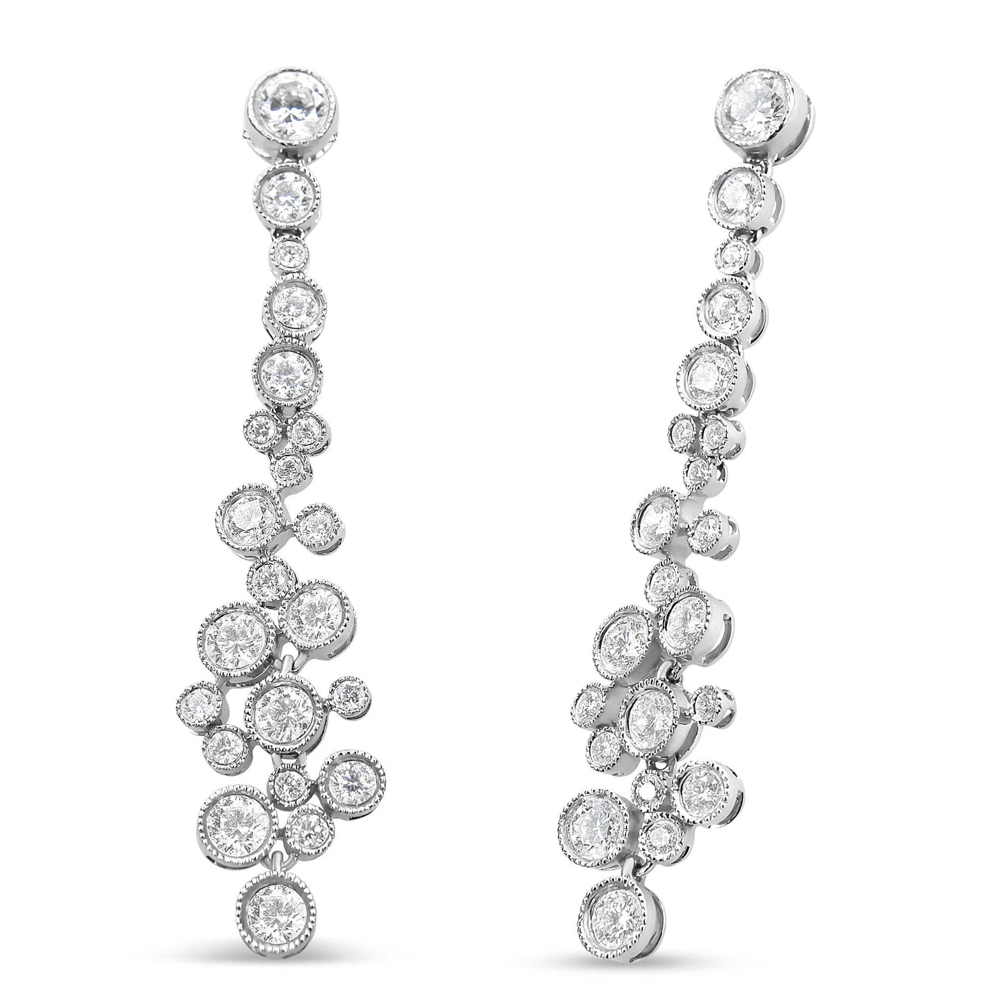 18K White Gold 3.15 Cttw Round Diamond Waterfall Drop Dangle Stud Earrings (H-I Color, VS1-VS2 Clarity) - Bijoux-NYC Direct