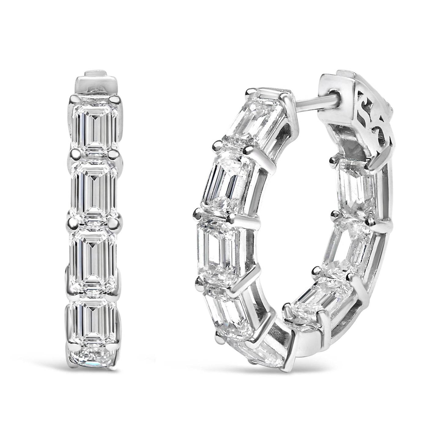 14K White Gold 5 1/10 Cttw Emerald Cut Lab Grown Diamond Inside Out Hoop Earrings