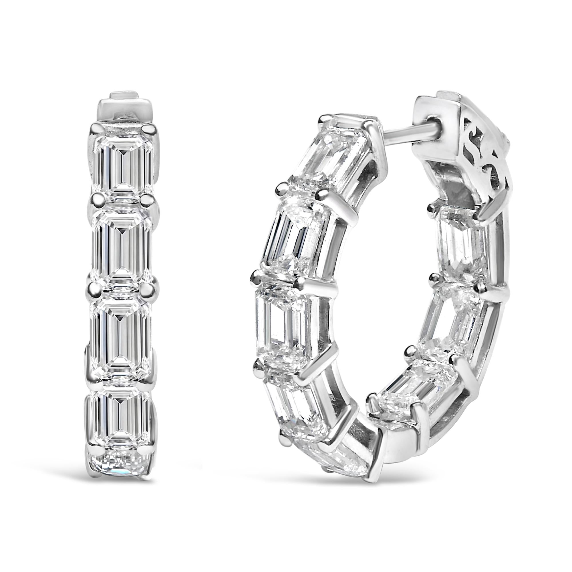 14K White Gold 5 1/10 Cttw Emerald Cut Lab Grown Diamond Inside Out Hoop Earrings