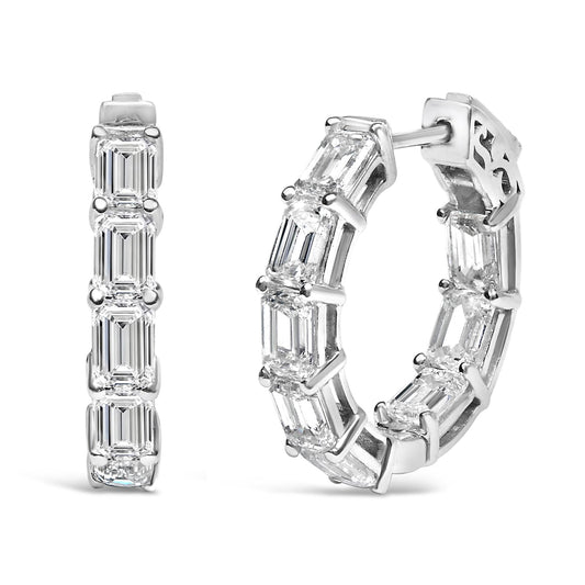 14K White Gold 5 1/10 Cttw Emerald Cut Lab Grown Diamond Inside Out Hoop Earrings