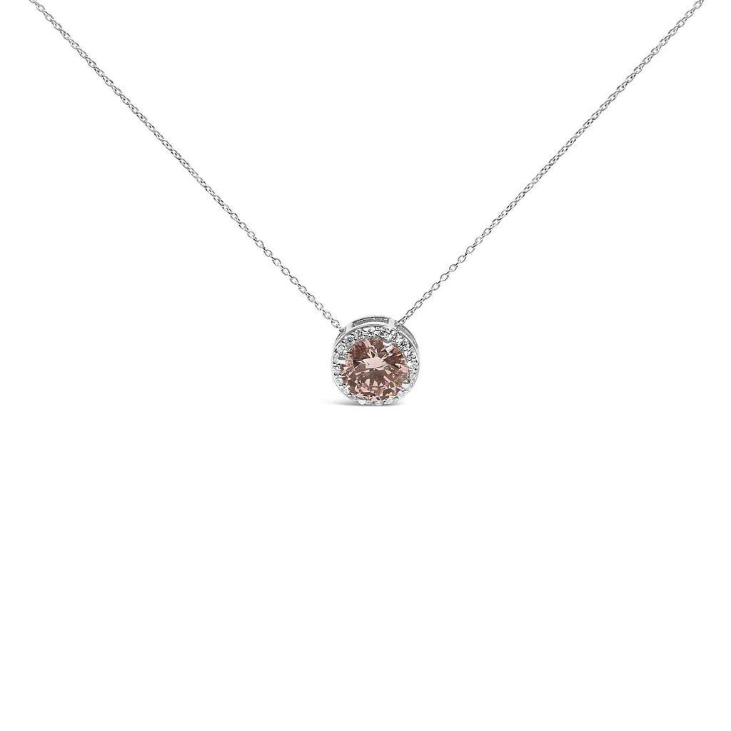 14K White Gold 2 3/8 Cttw Lab Grown Pink Diamond Solitaire with Halo Pendant Necklace - 17" Inches