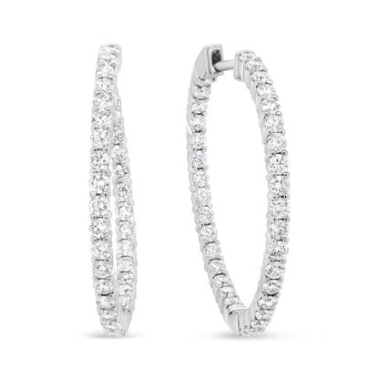 18K White Gold 3 5/8 Cttw Round Diamond Curved Inside-Outside Hoop Earrings (F-G Color, VS1-VS2 Clarity) - Bijoux-NYC Direct
