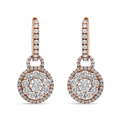 18K Rose Gold 1 1/2 Cttw Round Shaped Diamond Composite Drop and Dangle Leverback Earrings (F-G Color, VS1-VS2 Clarity) - Bijoux-NYC Direct