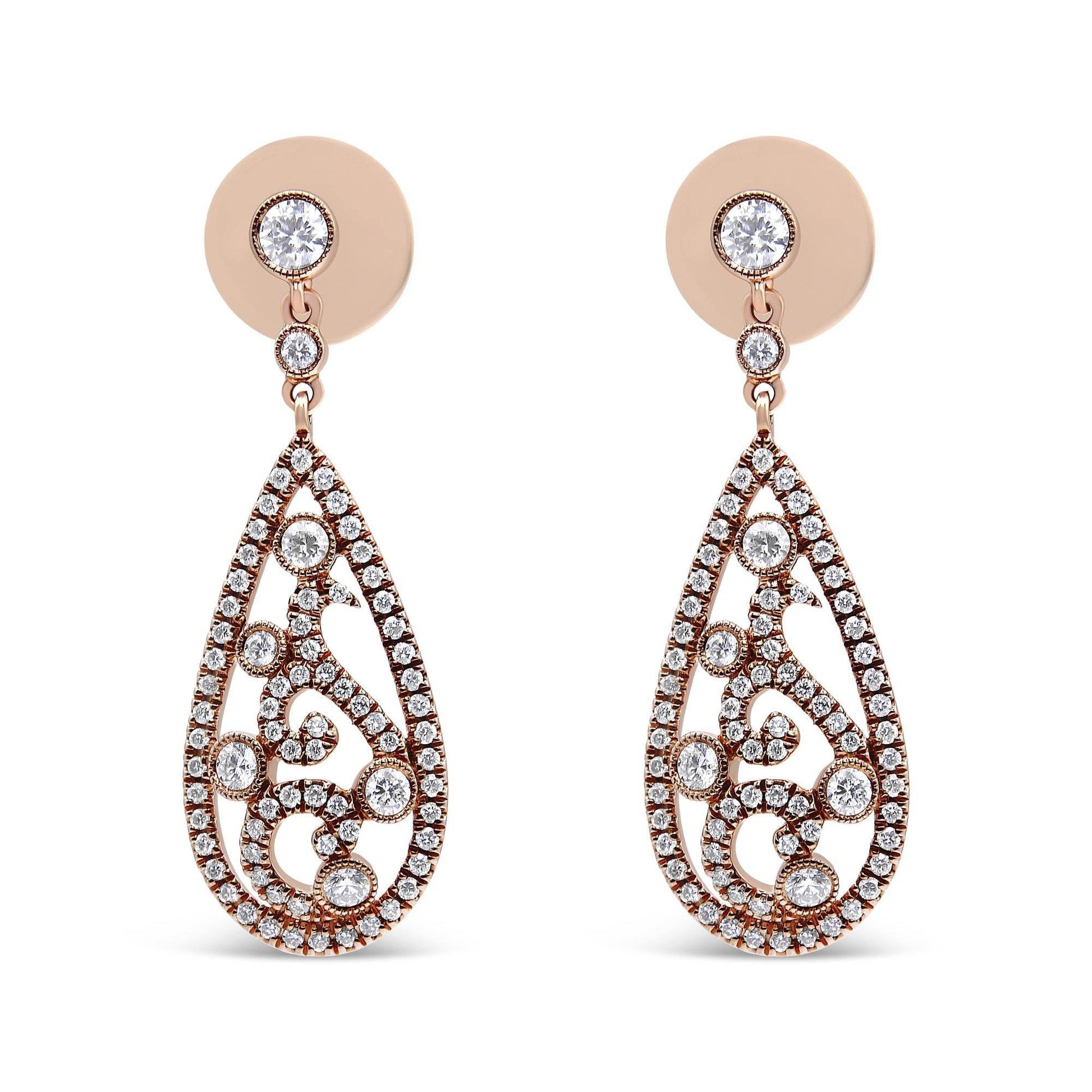 18K Rose Gold 1 1/4 Cttw Diamond Teardrop Shaped Drop and Dangle Screw Back Stud Earring (F-G Color, VS1-VS2 Clarity) - Bijoux-NYC Direct