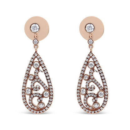 18K Rose Gold 1 1/4 Cttw Diamond Teardrop Shaped Drop and Dangle Screw Back Stud Earring (F-G Color, VS1-VS2 Clarity) - Bijoux-NYC Direct