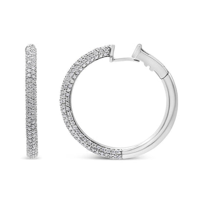 18K White Gold 2 1/3 Cttw Pave Set Diamond Semi Eternity Leverback Hoop Earrings (F-G Color, VS1-VS2 Clarity) - Bijoux-NYC Direct