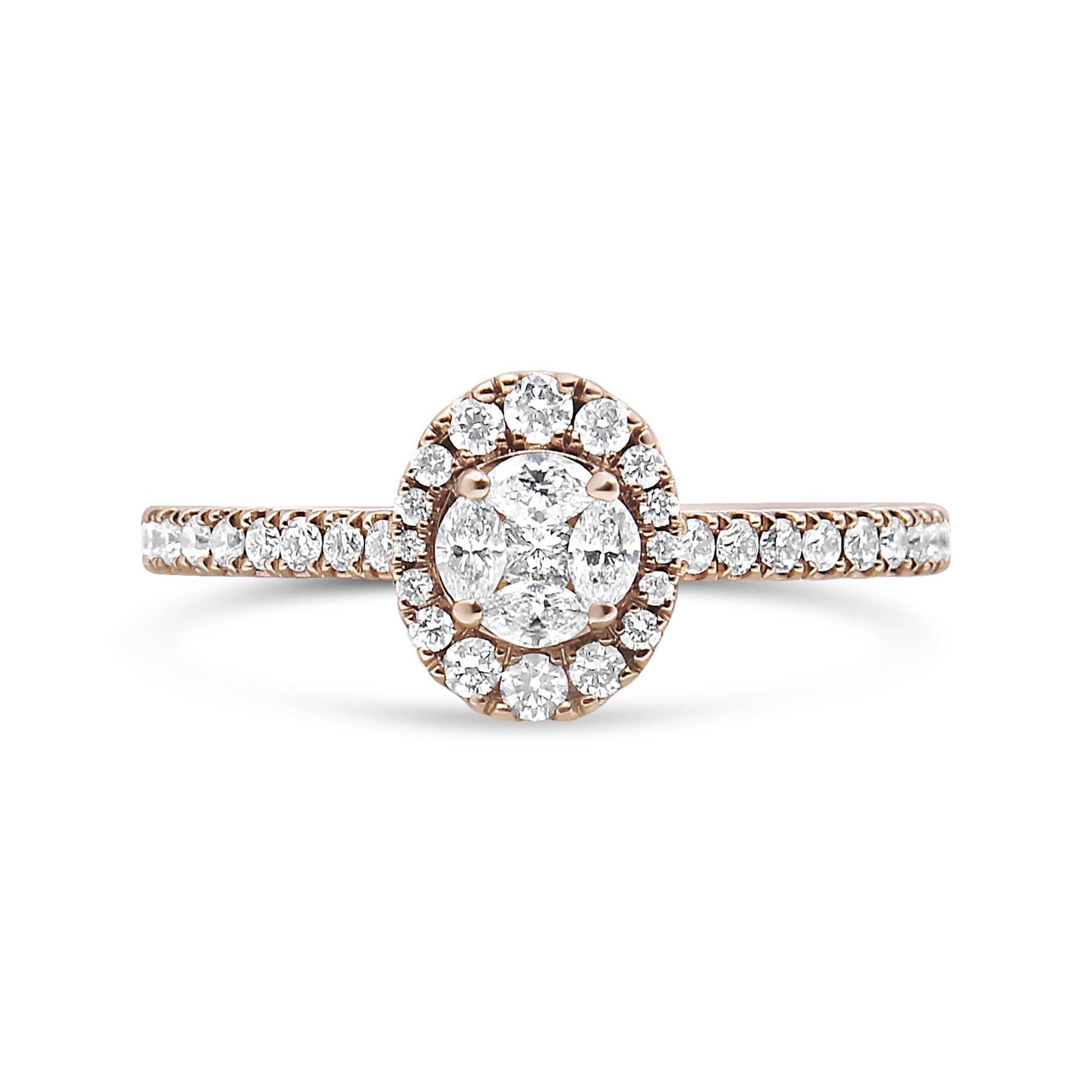 18K Rose Gold 1/2 Cttw Composite Marquise Composite Diamond Oval Shaped Halo Engagement Ring (F-G Color, VS1-VS2 Clarity) - Bijoux-NYC Direct