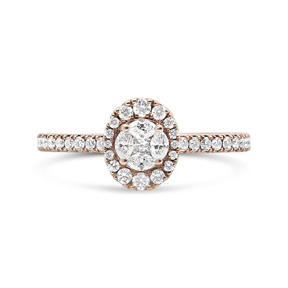 18K Rose Gold 1/2 Cttw Composite Marquise Composite Diamond Oval Shaped Halo Engagement Ring (F-G Color, VS1-VS2 Clarity) - Bijoux-NYC Direct