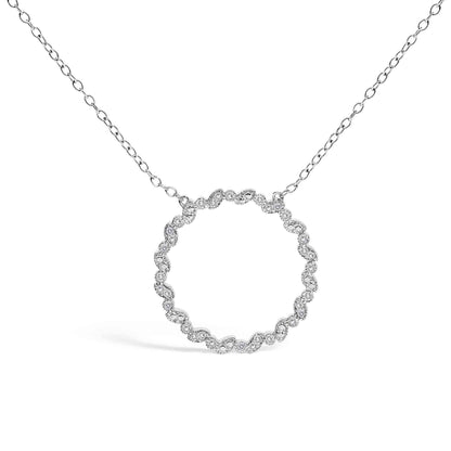 .925 Sterling Silver 1/7 Cttw Lab Grown Diamond Beaded Love Circle Pendant Necklace - Size 18 Inches - Bijoux-NYC Direct