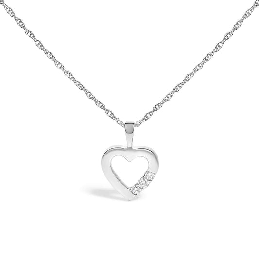 .925 Sterling Silver Lab Grown Diamond 1/4 Cttw Three Stone Heart Pendant Necklace - 18" Inches