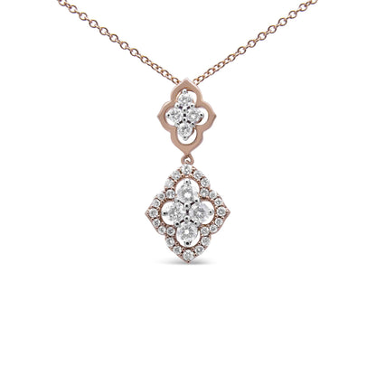14K Rose Gold 3/4 Cttw Round Diamond Double Quatrefoil Pendant 18" Necklace (H-I Color, I1-I2 Clarity) - Bijoux-NYC Direct