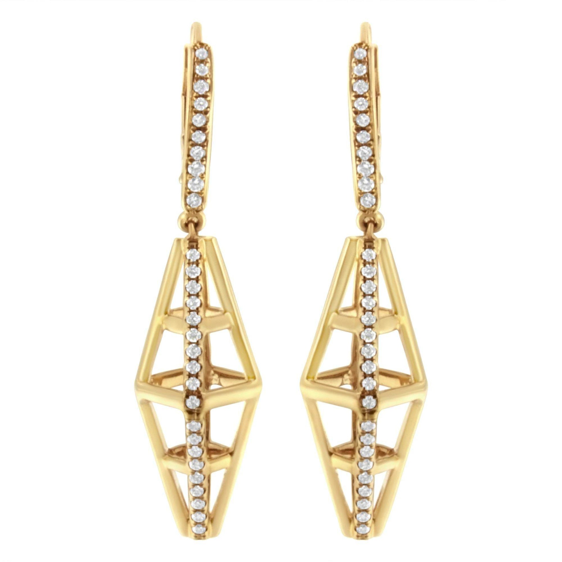 14K Yellow Gold 5/8 Cttw Diamond Geometrical Pillar Drop and Dangle Earrings (G-H Color, SI1-SI2 Clarity) - Bijoux-NYC Direct
