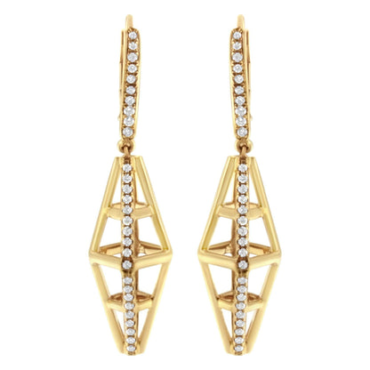 14K Yellow Gold 5/8 Cttw Diamond Geometrical Pillar Drop and Dangle Earrings (G-H Color, SI1-SI2 Clarity) - Bijoux-NYC Direct