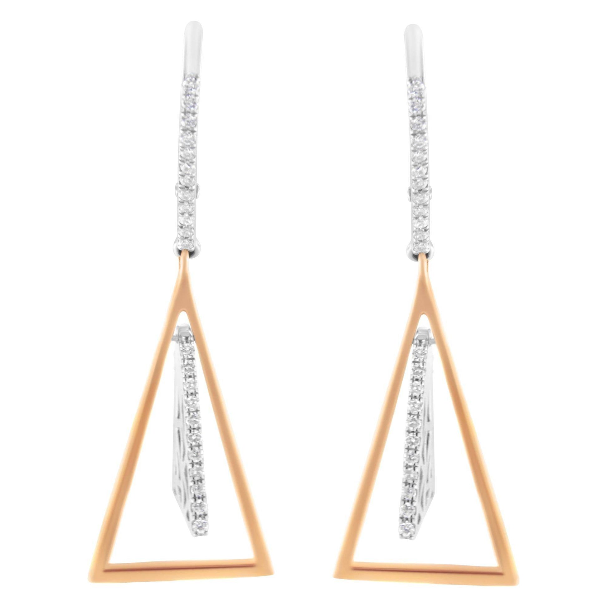 14K Rose and White Gold 3/8 Cttw Diamond Windchime Drop and Dangle Earring (G-H Color, SI1-SI2 Clarity) - Bijoux-NYC Direct