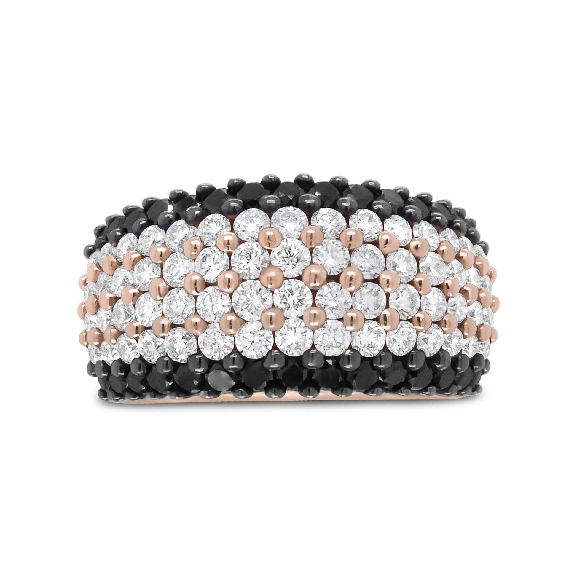 18K Rose Gold 2 1/5 Cttw Black and White Diamond 6 Row Band Ring (F-G and Black Color, VS1-VS2 Clarity) - Bijoux-NYC Direct