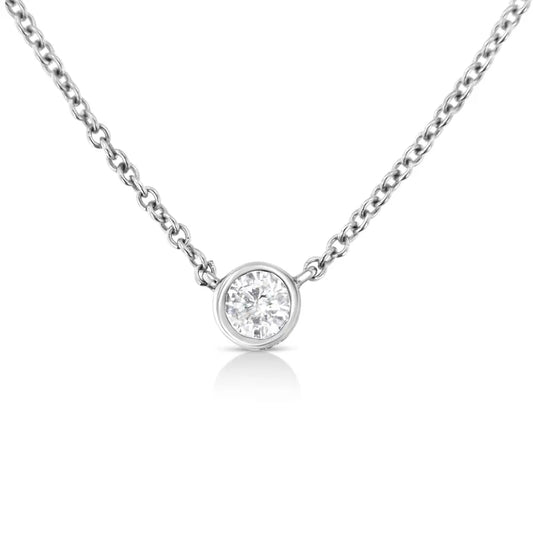 10K Gold 0.10 Carat Diamond Classic Bezel-Set Solitaire Pendant Necklace with 16"-18" Adjustable Chain (H-I Color, SI2-I1 Clarity) - Bijoux-NYC Direct