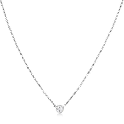 10K Gold 0.10 Carat Diamond Classic Bezel-Set Solitaire Pendant Necklace with 16"-18" Adjustable Chain (H-I Color, SI2-I1 Clarity) - Bijoux-NYC Direct