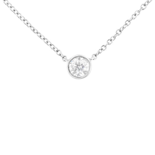 10K Gold 0.25 Carat Diamond Classic Bezel-Set Solitaire Pendant Necklace with 16"-18" Adjustable Chain (H-I Color, SI2-I1 Clarity) - Bijoux-NYC Direct