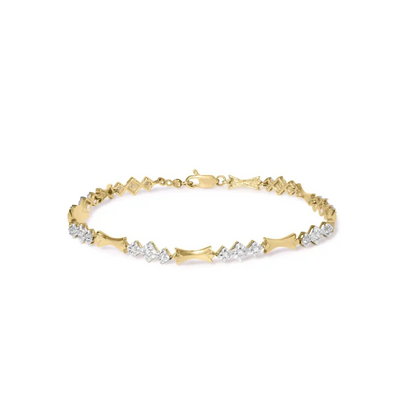 10k gold 1/3 cttw diamond miracle set alternating bar and link bracelet (i j color i1 i2 clarity) 7.75’’ inches