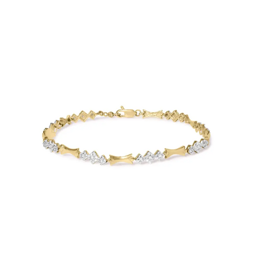 10k gold 1/3 cttw diamond miracle set alternating bar and link bracelet (i j color i1 i2 clarity) 7.75’’ inches