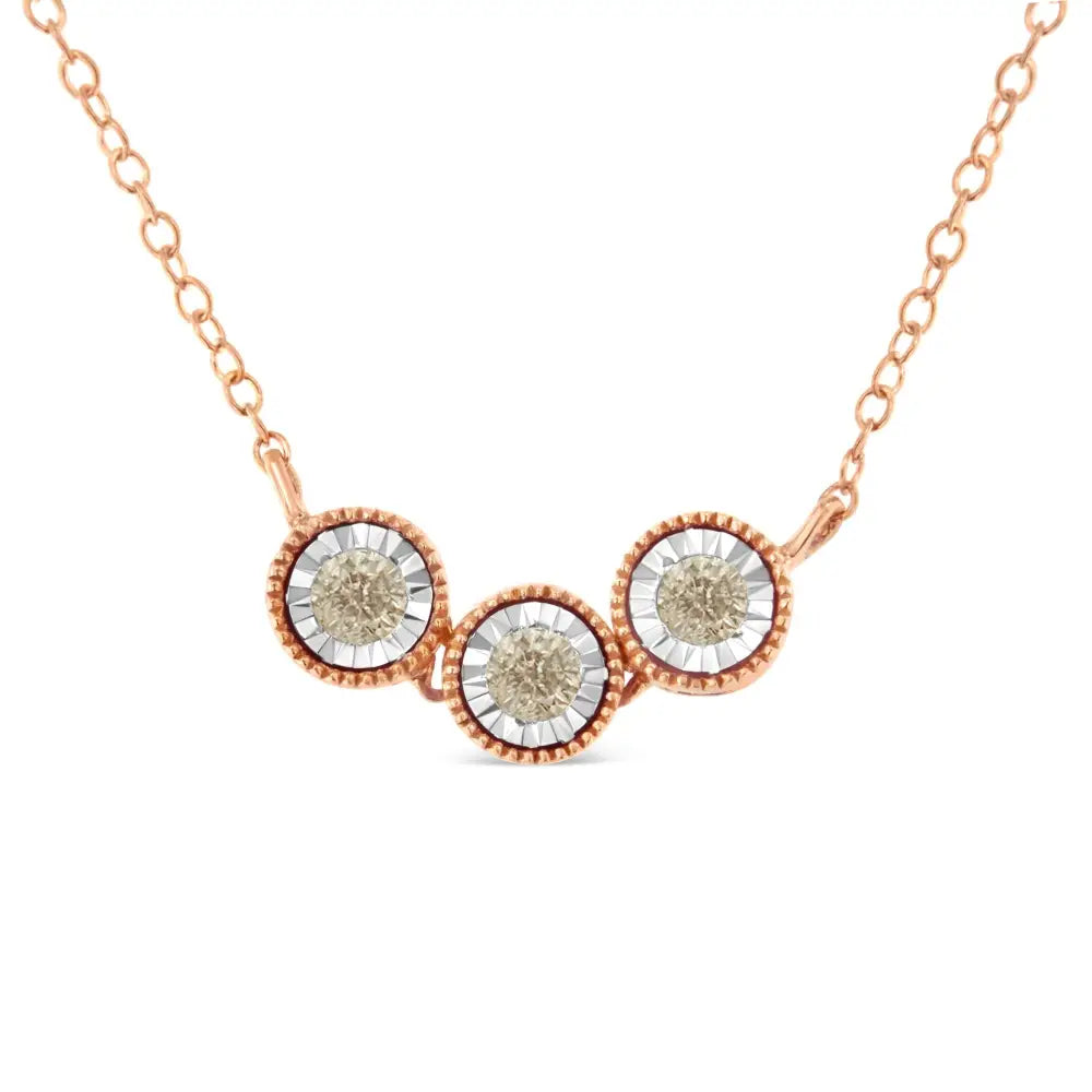 Champagne diamond triple circle 1/4 cttw two tone silver necklace bijoux-nyc direct