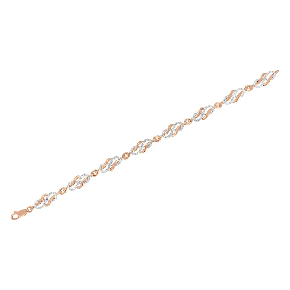 10k rose gold 1.0 cttw diamond infinity loop and swirl link bracelet (i j color i2 i3 clarity) 7.25’’ inches