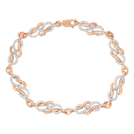 10k rose gold 1.0 cttw diamond infinity loop and swirl link bracelet (i j color i2 i3 clarity) 7.25’’ inches