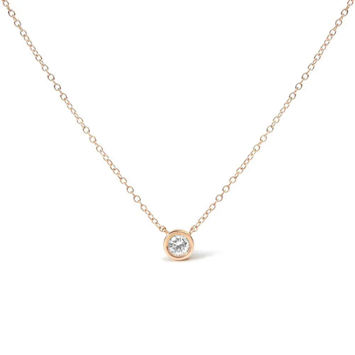 1/2 carat diamond bezel solitaire necklace in 10k rose gold bijoux-nyc direct