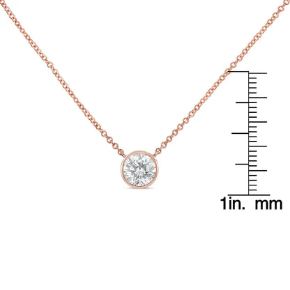 10K Rose Gold 1/2 Carat Round Brilliant-Cut Diamond Modern Bezel-Set Solitaire 16"-18" Pendant Necklace (H-I Color, SI2-I1 Clarity) - Bijoux-NYC Direct
