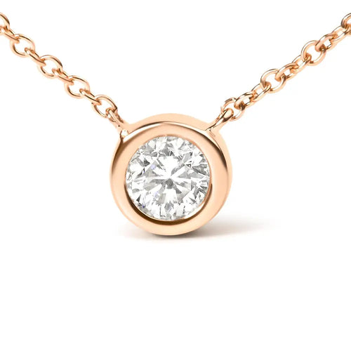 1/2 carat diamond bezel solitaire necklace in 10k rose gold bijoux-nyc direct