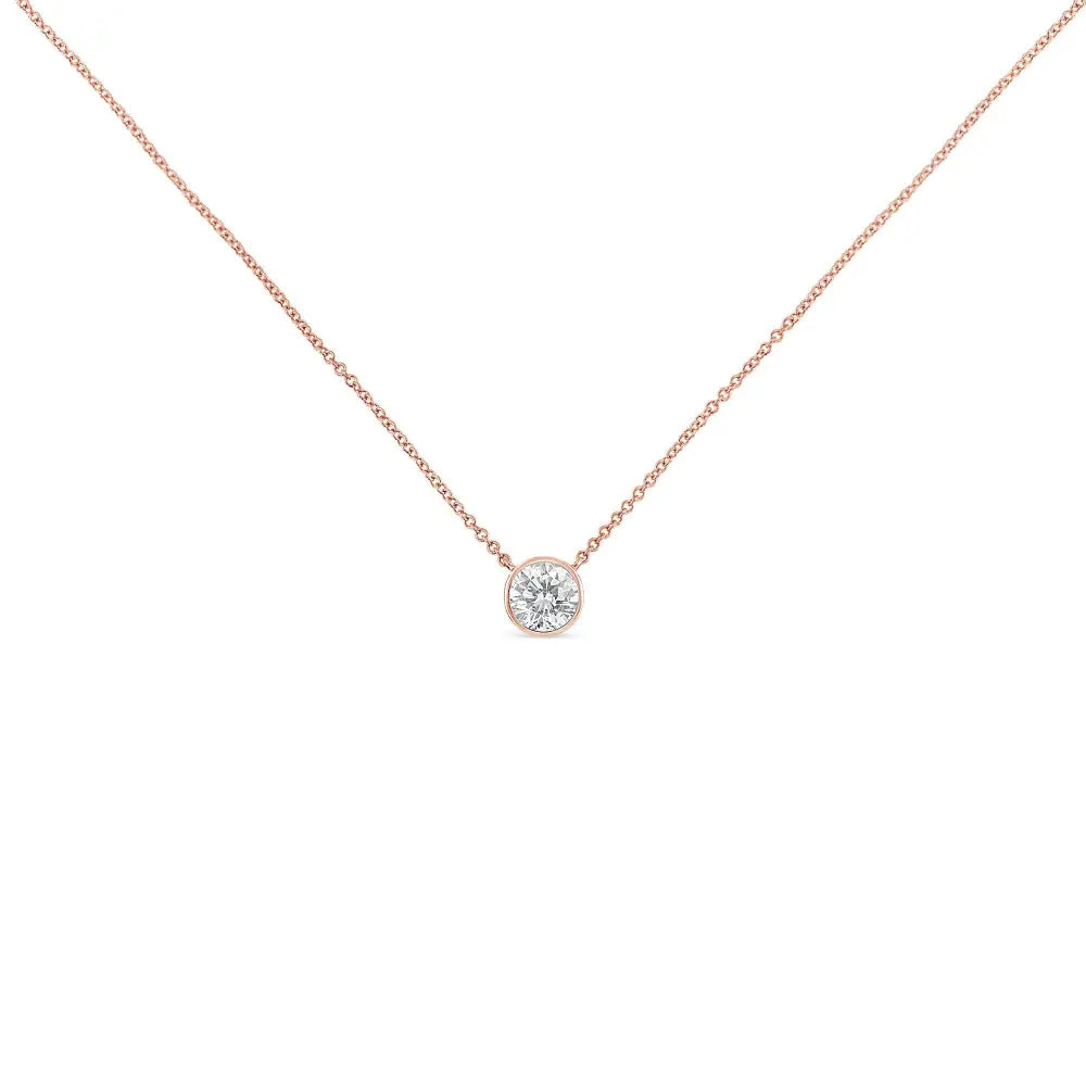 10K Rose Gold 1/2 Carat Round Brilliant-Cut Diamond Modern Bezel-Set Solitaire 16"-18" Pendant Necklace (H-I Color, SI2-I1 Clarity) - Bijoux-NYC Direct