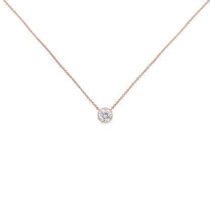 10K Rose Gold 1/2 Carat Round Brilliant-Cut Diamond Modern Bezel-Set Solitaire 16"-18" Pendant Necklace (H-I Color, SI2-I1 Clarity) - Bijoux-NYC Direct