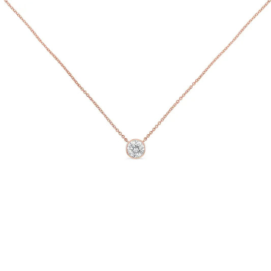 10K Rose Gold 1/2 Carat Round Brilliant-Cut Diamond Modern Bezel-Set Solitaire 16"-18" Pendant Necklace (H-I Color, SI2-I1 Clarity) - Bijoux-NYC Direct