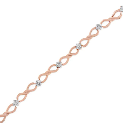 10k rose gold 1/2 cttw diamond cluster and infinity weave link bracelet (h i color i2 i3 clarity) size 7’’