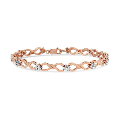 10k rose gold 1/2 cttw diamond cluster and infinity weave link bracelet (h i color i2 i3 clarity) size 7’’