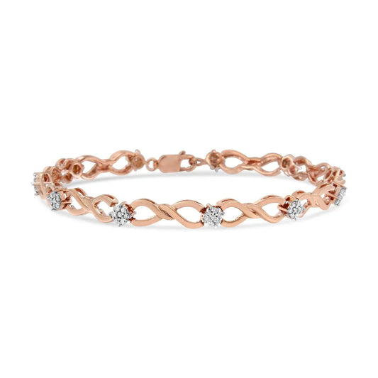 10k rose gold 1/2 cttw diamond cluster and infinity weave link bracelet (h i color i2 i3 clarity) size 7’’