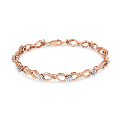 10k rose gold 1/2 cttw diamond cluster and infinity weave link bracelet (h i color i2 i3 clarity) size 7’’