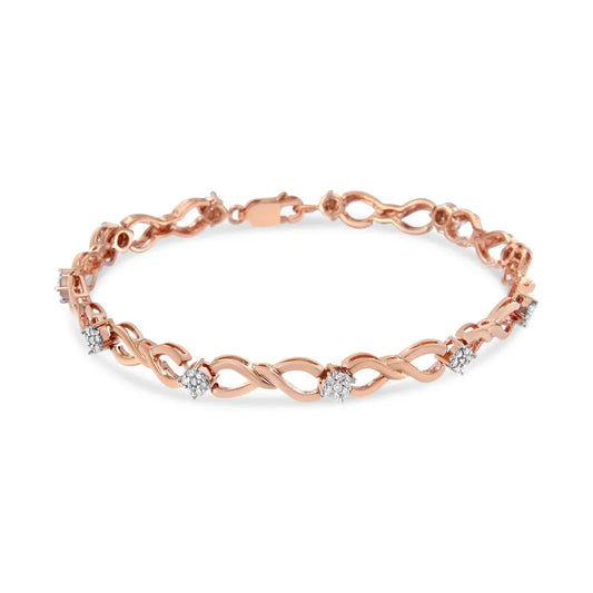 10k rose gold 1/2 cttw diamond cluster and infinity weave link bracelet (h i color i2 i3 clarity) size 7’’