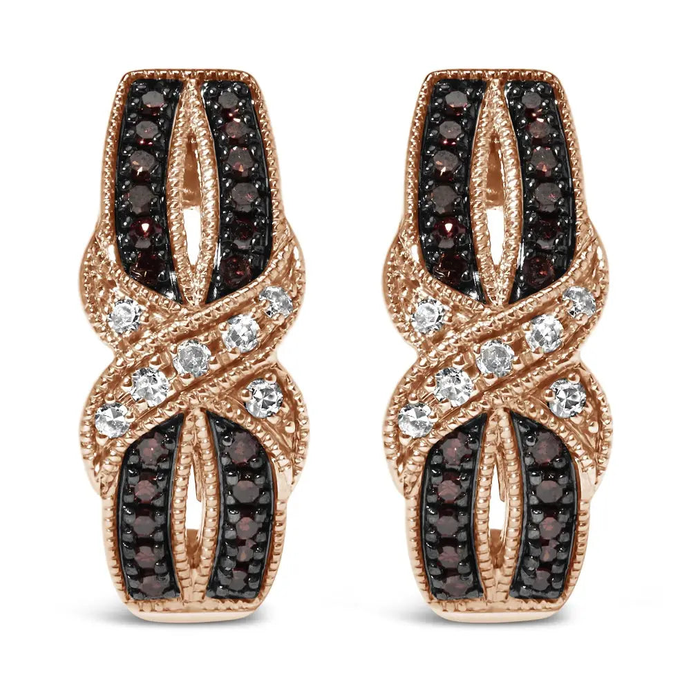 10k rose gold 1/3 cttw white and brown diamond criss cross j-hoop earrings bijoux-nyc direct